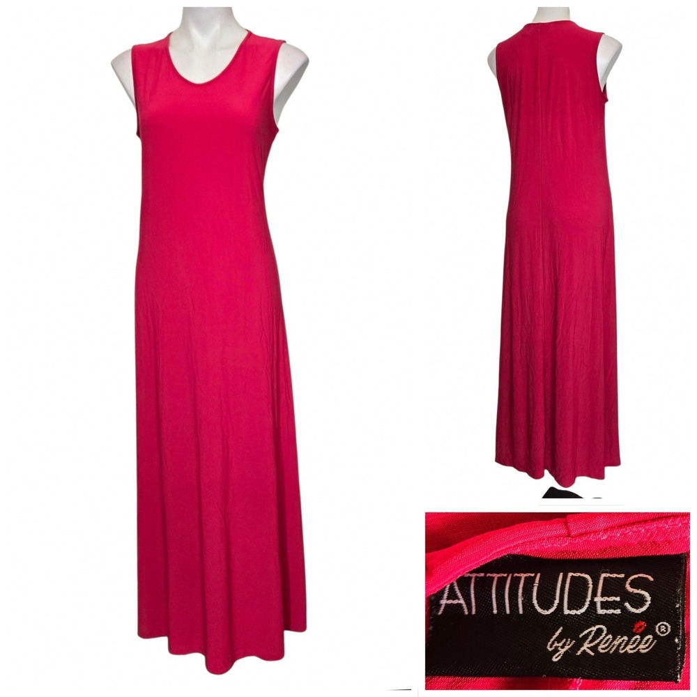 Attitudes by Renee Pink Sleeveless Maxi Dress Size M Round Neck Jersey Knit